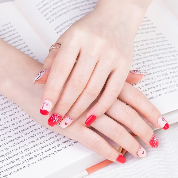 Christmas Short Press On/Glue Nails, 24pcs Square Fake Nails Full Cover Natural - Picture 2 of 11